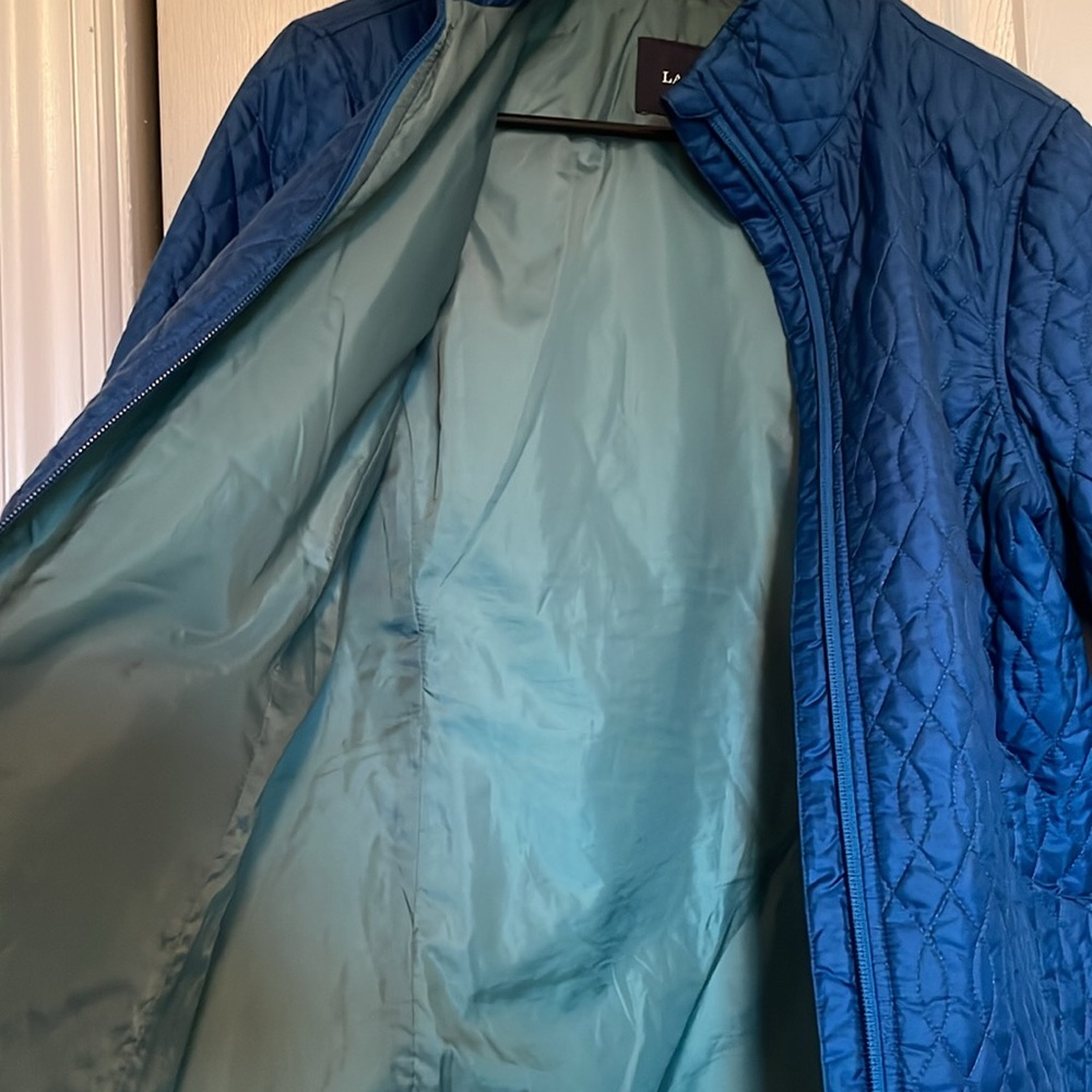 Lands’End sz S quilted deep teal jacket front pockets zip front adjustable waist - Picture 8 of 10